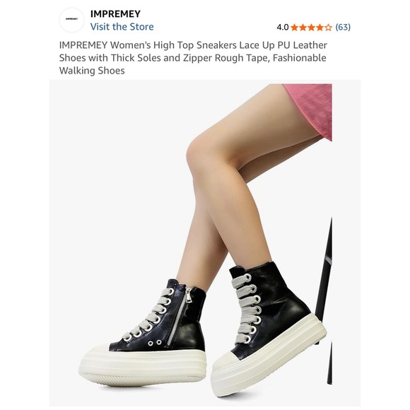 Impremey Unisex Black High Top Sneakers Platform Chunky Lace Up Side Zipper Sz 8 - Picture 7 of 16